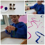 Shape Printing with toilet Rolls, 3 3/4yrs