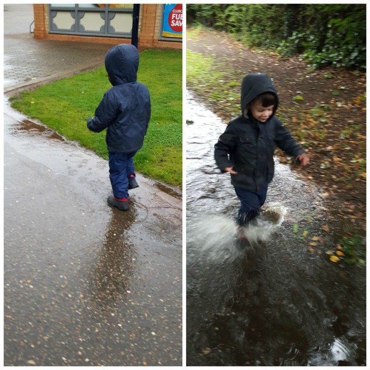 splashing in puddles